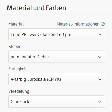 Kalkulator-Preview für Folienetiketten für Desinfektionsmittel