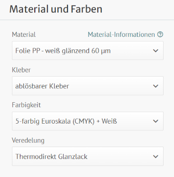 Beispiel Kalkulator für wiederablösbare Etiketten aus Folie