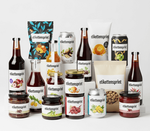 Etketten für Nahrungsmittel von etikettensprint Verschiedene Lebensmittel mit Etiketten