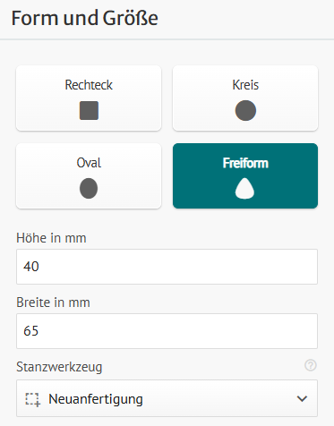 Wählen Sie "Freiform" Preview für Kalkulator: Freiform-Etiketten