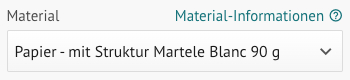 Auswahl im Etiketten-Kalkulator: Martele Blanc Papier