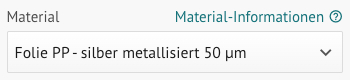 Auswahl im Etiketten-Kalkulator: metallische Folie