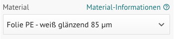 Auswahl im Etiketten-Kalkulator: PE Folie