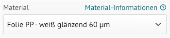 Auswahl im Etiketten-Kalkulator: PP Folie